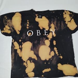 Obey Crop Black and Bleached Tie-Dye T-Shirt Size S